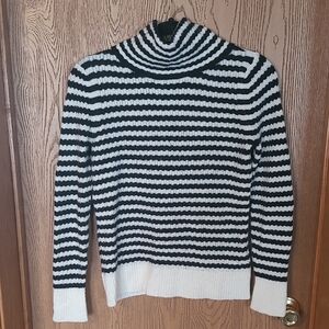 Banana Republic Black and White Striped Turtleneck Sweater